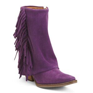 DINGO Purple Made In Mexico Suede Marlie Snip Toe Boots With Fringe